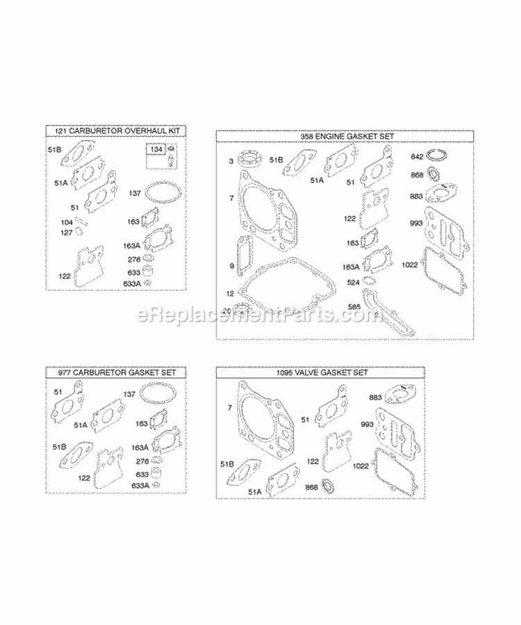 KitsGasket Sets Diagram and Parts List for 12Q677-0115-F1  Briggs and Stratton Engine